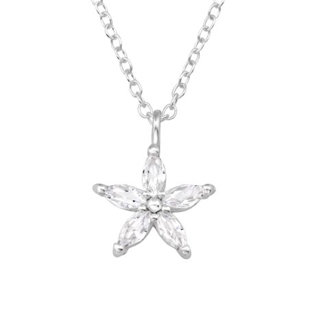 Päťlupeňový kvet - 925 Mincový Striebro #SC# s zirkóny #49556 | #AN#