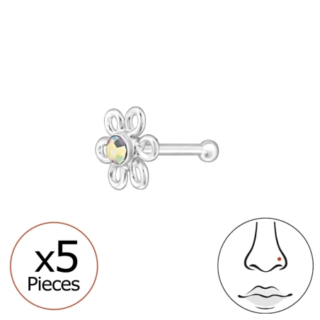 Nosný piercing Kvetina s krištáľom 5x Príroda šperky | All4silver