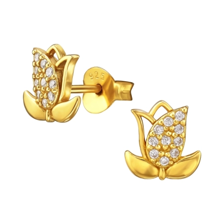 Tulipán pozlátený so zirkónmi Puzetové náušnice so zirkónom šperky | All4silver