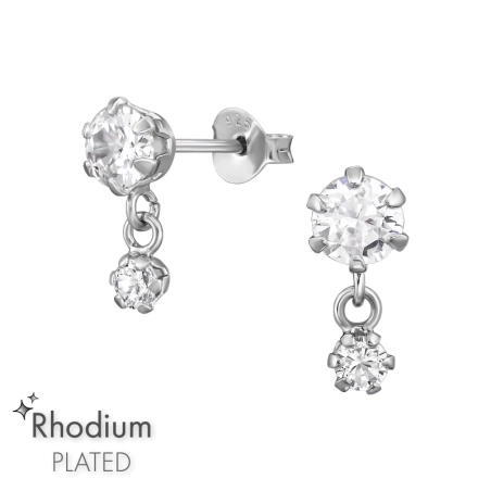 Okrúhle ródiované 5 mm + 3 mm Puzetové náušnice so zirkónom šperky | All4silver