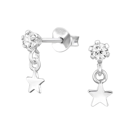 Okrúhle 3 mm s visiacou hviezdou Puzetové náušnice so zirkónom šperky | All4silver