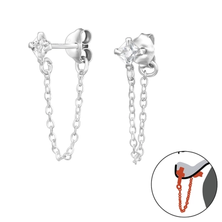 3 mm zirkón s retiazkou Obojstranné náušnice šperky | All4silver