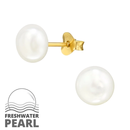 Pozlátené s perlou 7 mm Puzetové náušnice s perlou šperky | All4silver