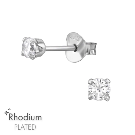 Okrúhle 3 mm 4 kolíky - 925 Mincový Striebro #SC# s zirkóny #48918 | #AN#