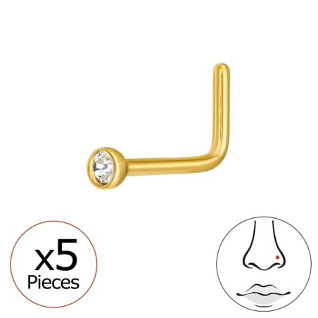 Pozlátený piercing do nosa s krištáľom 2mm (20 G) 5 ks Geometrický tvary šperky | All4silver