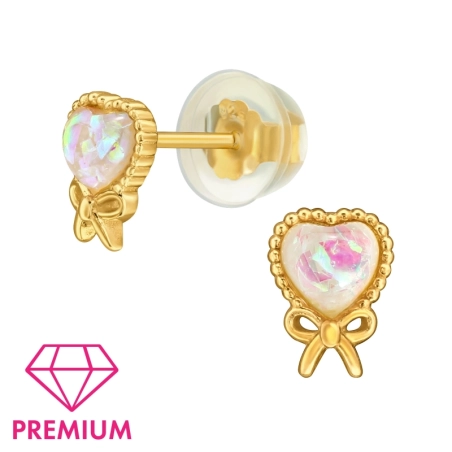 Pozlátené srdce s opálom a mašľou - Premium* Sv. Valentína šperky | All4silver