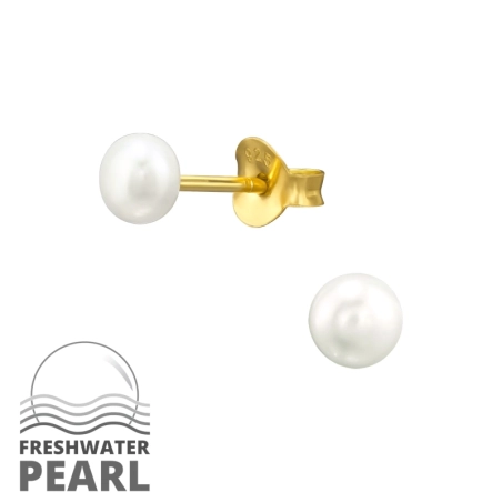 Pozlátené s 4 mm perlou Puzetové náušnice s perlou šperky | All4silver