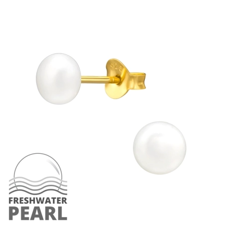 5mm pozlátené s perlou Puzetové náušnice s perlou šperky | All4silver