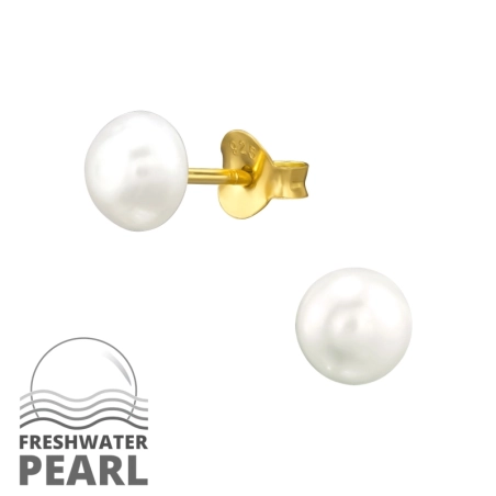 Pozlátené s 6 mm perlou Puzetové náušnice s perlou šperky | All4silver
