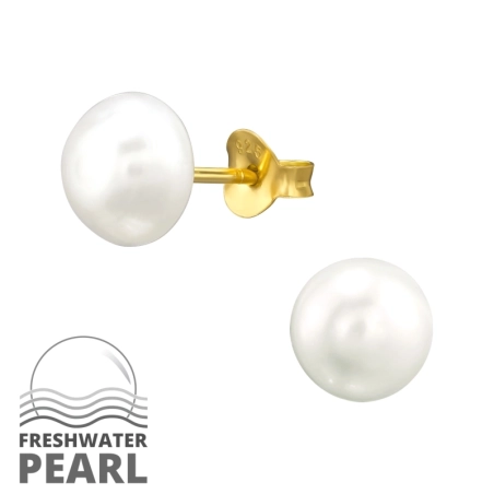 Pozlátené s 8 mm perlou Puzetové náušnice s perlou šperky | All4silver