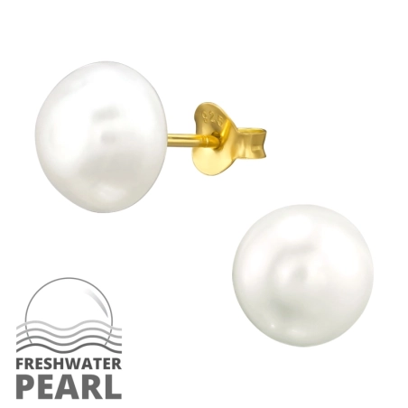 Pozlátené s 10 mm perlou Puzetové náušnice s perlou šperky | All4silver