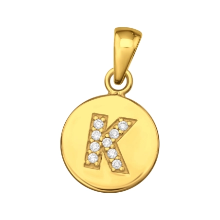 Písmeno "K" na medailónku pozlátené Prívesky so zirkónom šperky | All4silver