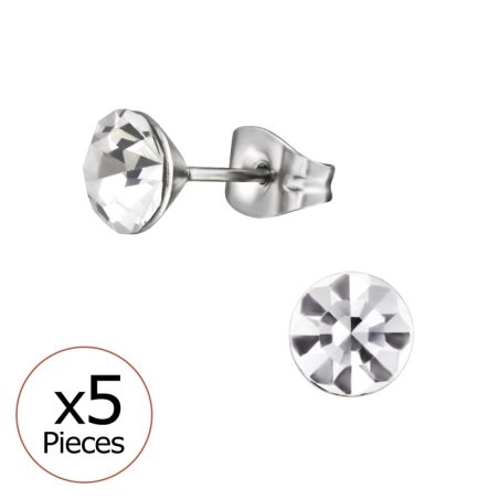 6mm okrúhle s krištáľom Puzetové náušnice z ocele šperky | All4silver