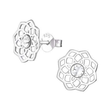Filigree kvet vyrezaný laserom Krištáľové puzetové náušnice šperky | All4silver