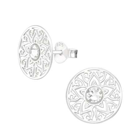 Filigree kvet vyrezaný laserom Krištáľové puzetové náušnice šperky | All4silver