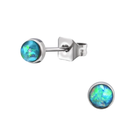 Vysoko leštené oceľové okrúhle 5 mm s opálom Puzetové náušnice z ocele šperky | All4silver