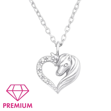 Jednorožec v srdci - 925 Mincový Striebro #SC# s zirkóny #45080 | #AN#