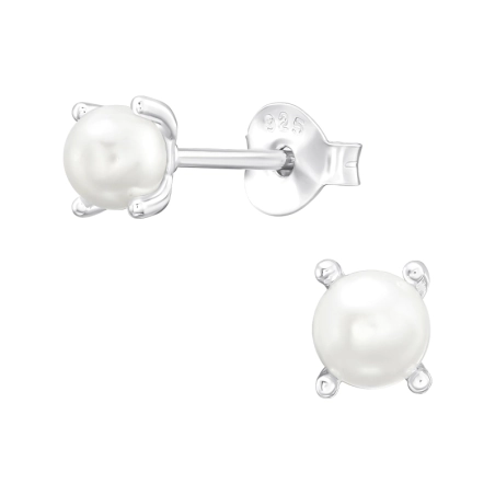 4mm sklenená perla Puzetové náušnice s perlou šperky | All4silver