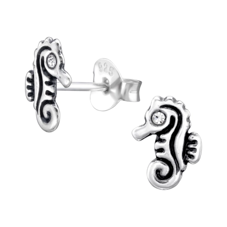 Oxidovaný morský koník Puzetové náušnice s kameňmi šperky | All4silver