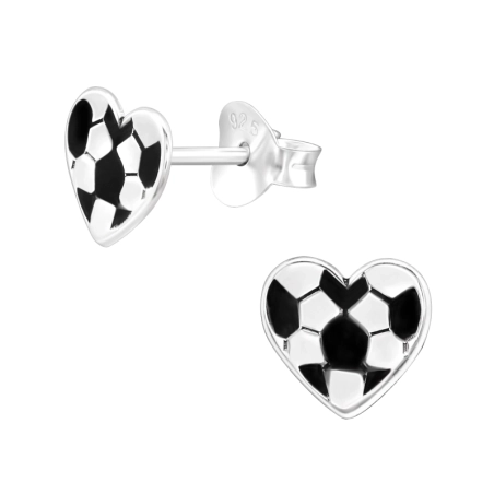 Futbalová lopta v tvare srdca rezaná laserom Farebné puzetové náušnice šperky | All4silver