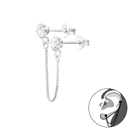 4 mm okrúhle zirkóny spojené s retiazkou Obojstranné náušnice šperky | All4silver