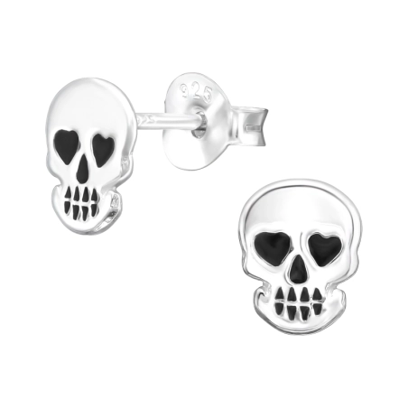 Lebka s čiernymi očami v tvare srdca Halloween šperky | All4silver