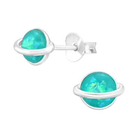 Planéta Saturn s Opálom Puzetové náušnice s polodrahokamom šperky | All4silver
