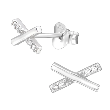 X Prekrížené so zirkónmi Puzetové náušnice so zirkónom šperky | All4silver