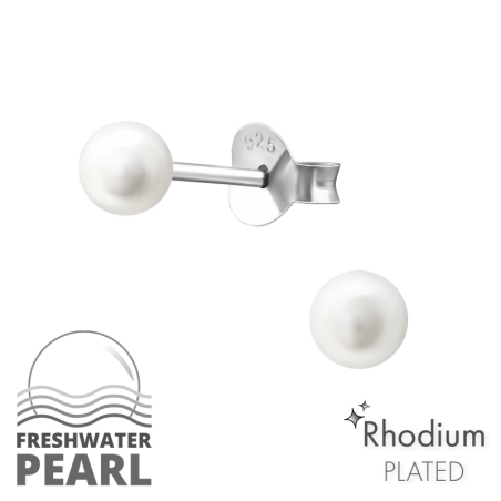 Guľaté 4mm Puzetové náušnice s perlou šperky | All4silver
