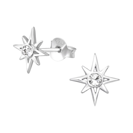 Severná Hviezda Krištáľové puzetové náušnice šperky | All4silver
