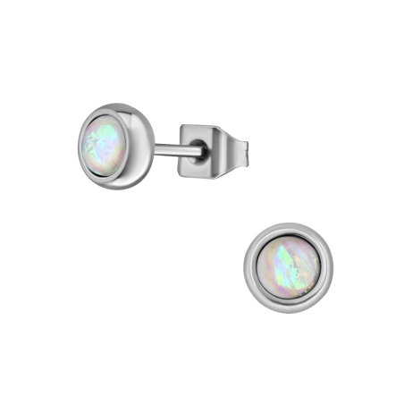 Náušnice Okrúhle 5 mm  So Syntetickým Opálom Puzetové náušnice z ocele šperky | All4silver