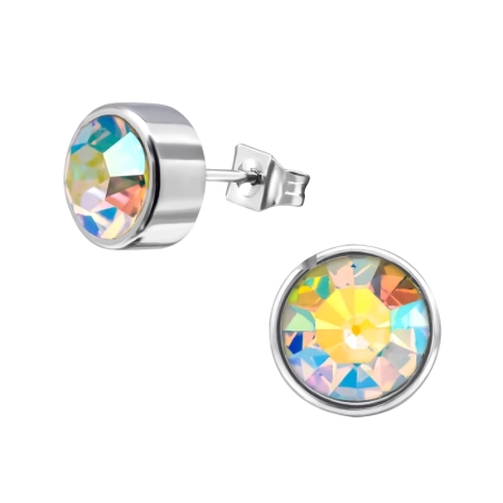 Okrúhle s krištáľom Puzetové náušnice z ocele šperky | All4silver