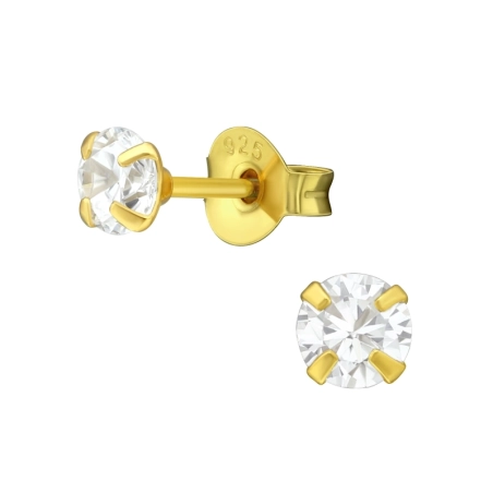 4 mm Pozlátené s okrúhlym zirkónom Základné náušnice šperky | All4silver