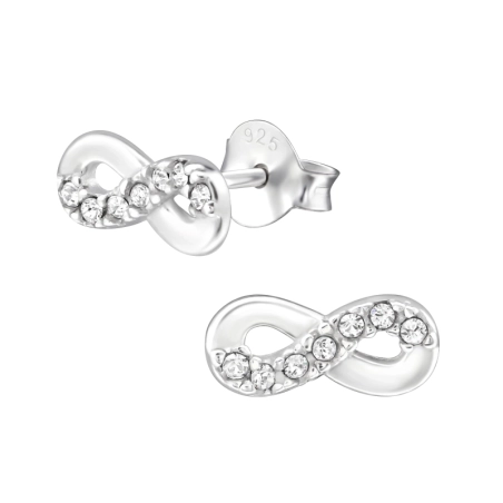 Strieborné nekonečno Krištáľové puzetové náušnice šperky | All4silver