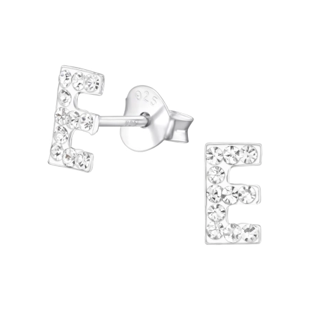 "E" Krištáľové puzetové náušnice šperky | All4silver