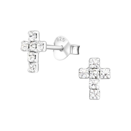 8mm Kríž Krištáľové puzetové náušnice šperky | All4silver