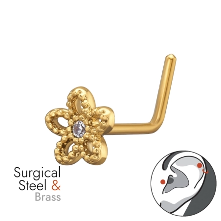 Pozlátený piercing do nosa v tvare L Tunely a Helix piercingy do uší šperky | All4silver