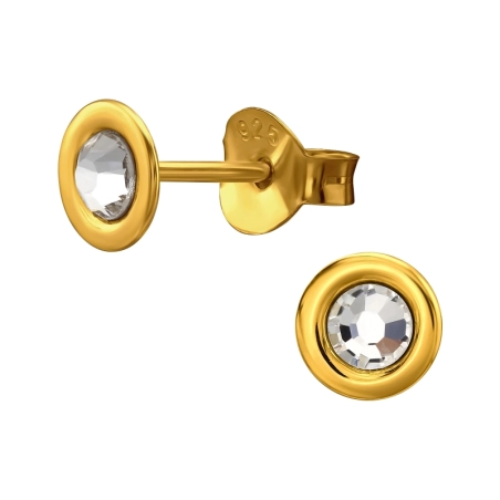 5 mm Okrúhle pozlátené s krištáľom Krištáľové puzetové náušnice šperky | All4silver