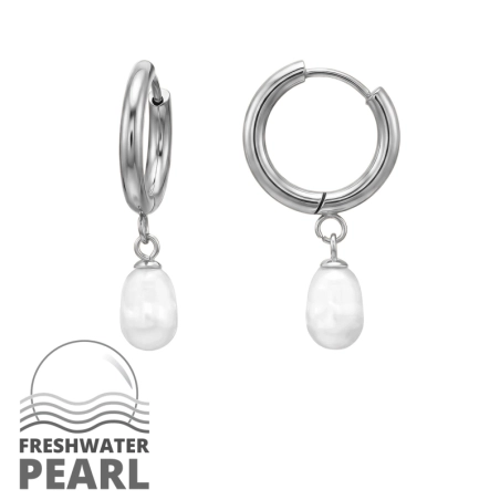 16 mm Krúžky so zavesenou perlou Okrúhle náušnice z ocele šperky | All4silver