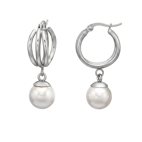 20 mm Trojvrstvové s perlou Okrúhle náušnice z ocele šperky | All4silver