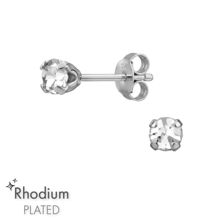 3 mm Okrúhle ródiované s kryštáľom Základné náušnice šperky | All4silver