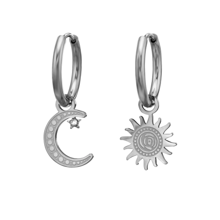 15 mm Slnko a mesiac zavesené na krúžku Okrúhle náušnice z ocele šperky | All4silver