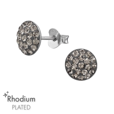8 mm Okrúhle s kryštáľmi, ródiované Krištáľové puzetové náušnice šperky | All4silver