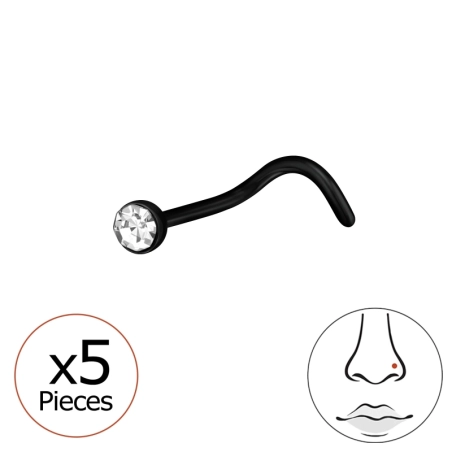 0,8 mm (20 G) X 5 2 mm čierny piercing do nosa s krištálom - Titán Titanium Nose Jewelry