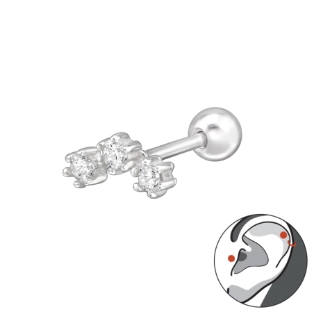 3 zirkóny - Šperkové Striebro 925 Ear