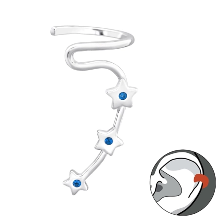 Hviezdy s modrými zirkónmi na jedno ucho - Šperkové Striebro 925 Náušnice Na Jedno Ucho