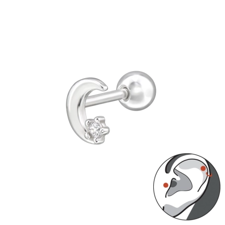 Polmesiac so zirkónom - Šperkové Striebro 925 Ear