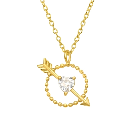 Pozlátené srdce a šíp - Šperkové Striebro 925 Náhrdelníky S Kameňmi