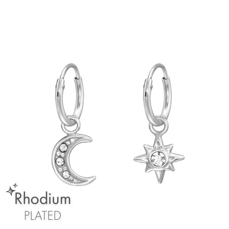 Visiaci Mesiac A Hviezda - Striebro 925 Kruhy náušnice